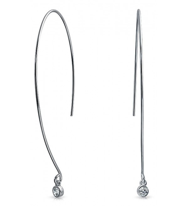 Bling Jewelry Sterling Silver Modern Long Curved Wire CZ Threader Earrings - C6129SH10DX