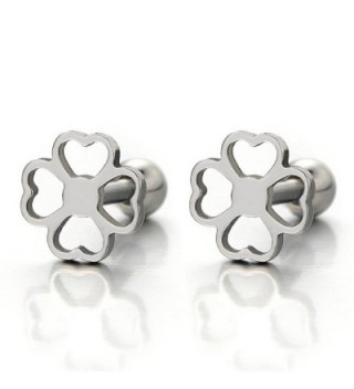 Pair Fore Leaf Clover Stud Earrings of Stainless Steel Screw Back for Women and Girls - CP12D39BDVB