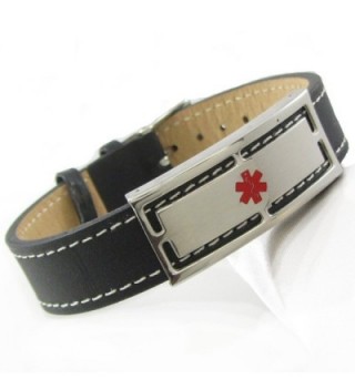 MyIDDr - Pre-Engraved & Customized Diabetes Type 2 Black Leather Medical ID Bracelet- Wrist Sz: 7"-8.25" - CZ11BKYYV25