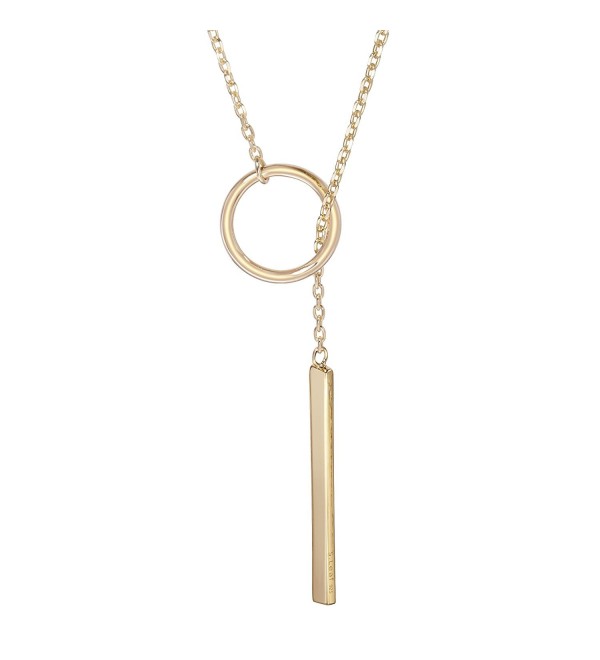 S.Leaf Sterling Silver Lariat Bar Necklace Open Circle Y Necklace Vertical Bar Looped Long Necklace 30'' - gold - CV12O6EK46Q