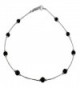 Womens Black Onyx & Sterling Silver Tube Ladies Beaded Gemstone Anklet with Daisies - CL11DUOVJYB