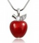 Gift for Teachers - 3D Juicy Red Apple Crystal Accented Leaf Pendant Necklace Jewelry Gifts for Mom Mother's Day - CE128PB3Z27