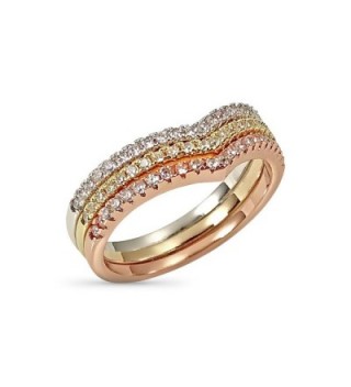 Chevron Ring Set - Three Stackable Rings Gold Rose Silver Tone Pave Set Crystals - CT187ZMKX06