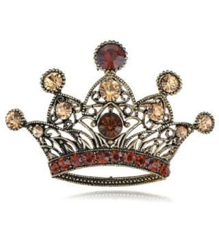 Alilang Antique Golden Tone Light Brown Rhinestones Vintage Crown Princess Brooch Pin - CW114V6A6IB