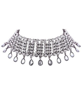 QIYUN.Z Women Fancy Jewelry Rhinestone Pendant Choker Necklace Alloy Chains - C512LXAFVMD