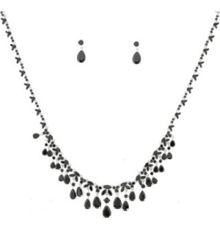 Topwholesalejewel Fashion Jewelry Set Silver Plating Jet Stone Necklace Earrings Set - CA11IAU5XEV