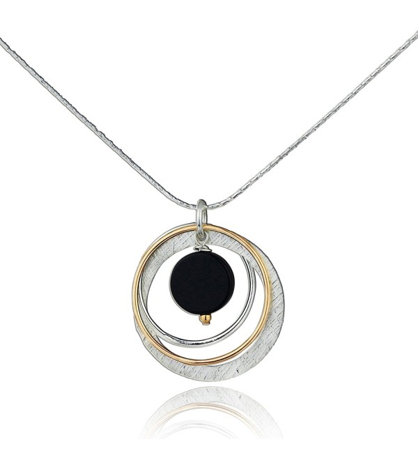 Two Tone Black Onyx Multi Hoops Necklace 925 Sterling Silver & 14k Gold-Filled Pendant- 18" + 4" Extender - CP12NSB56ZM