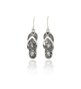 Antiqued Silver Sea Turtle Engraved Flip-flop Earrings - CJ120CI1JQ5