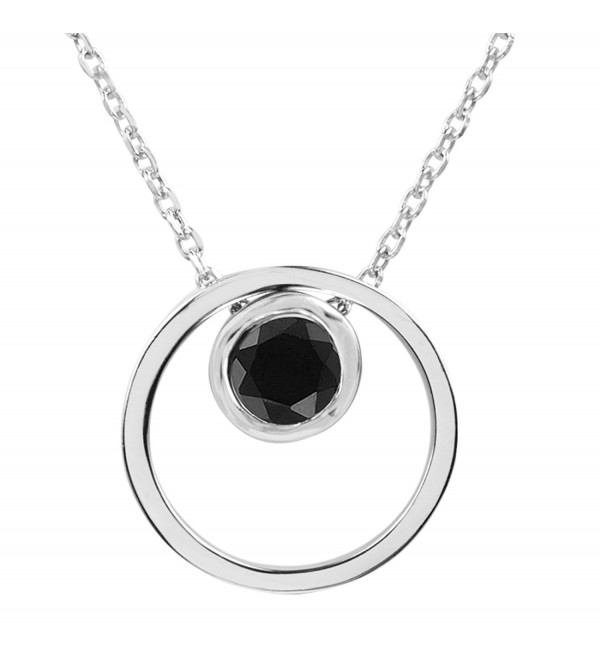 Sterling Silver Round Gemstone Double Circle Pendant - Onyx - CO12NS8E12F