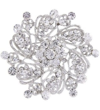 EVER FAITH Women's Austrian Crystal Elegant Flower Bridal Corsage Brooch Pin Clear Silver-Tone - CF12FGLDSV7