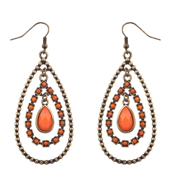 Lux Accessories Orange & Burnished Gold Tear Drop Statement Earrings - CK11TL5S38N