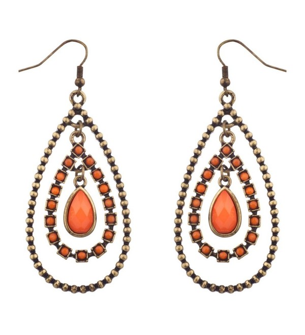 Lux Accessories Orange & Burnished Gold Tear Drop Statement Earrings - CK11TL5S38N