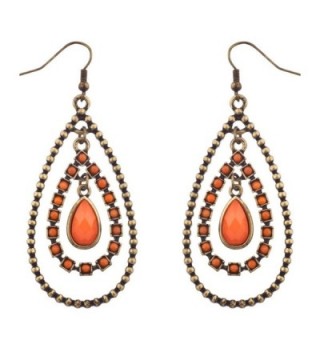 Lux Accessories Orange & Burnished Gold Tear Drop Statement Earrings - CK11TL5S38N