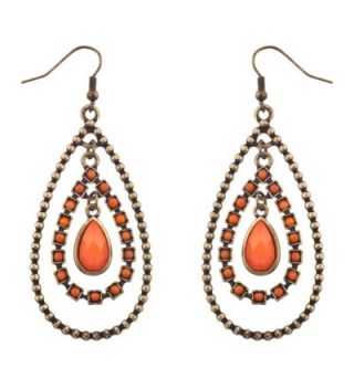Lux Accessories Orange & Burnished Gold Tear Drop Statement Earrings - CK11TL5S38N