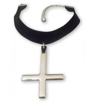 Black Velvet Choker with Inverted Cross Pewter Pendant Adjustable Size - C8124UFJ6ZH