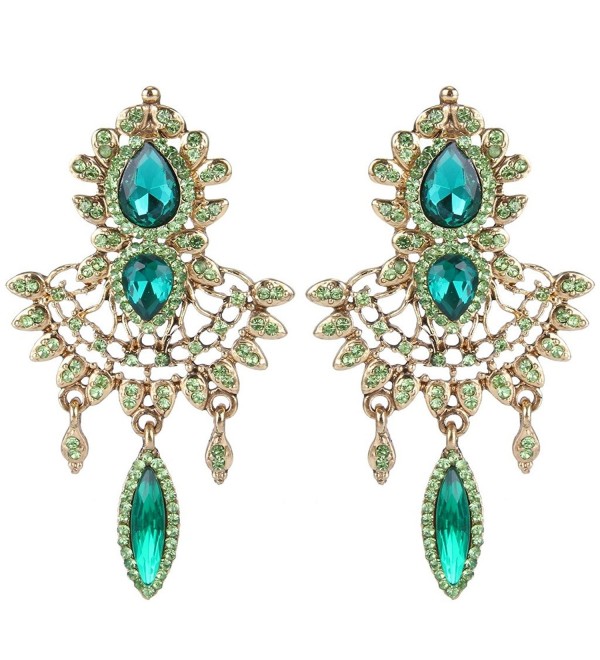 EleQueen Women's Austrian Crystal Art Deco Chandelier Bridal Teardrop Earrings - Antiqued-gold-tone Emerald Color - C5122UWHV3L