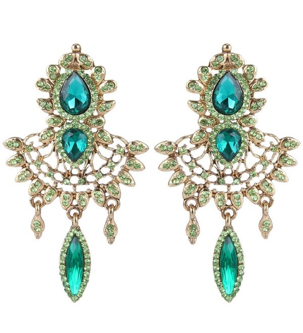 EleQueen Women's Austrian Crystal Art Deco Chandelier Bridal Teardrop Earrings - Antiqued-gold-tone Emerald Color - C5122UWHV3L