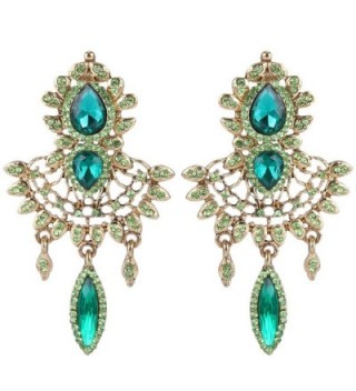 EleQueen Women's Austrian Crystal Art Deco Chandelier Bridal Teardrop Earrings - Antiqued-gold-tone Emerald Color - C5122UWHV3L