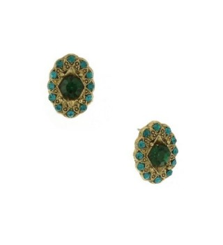 1928 Jewelry Signature Emerald-Color Crystal Oval Button Earrings - CG11FV87H13