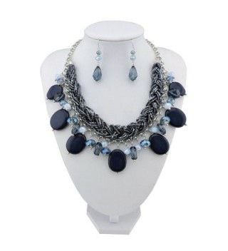 BOCAR Statement Strand Choker Pendant Tassel Collar Necklace and Earring Set for Women Gift - 428 - C3186HKWTXI