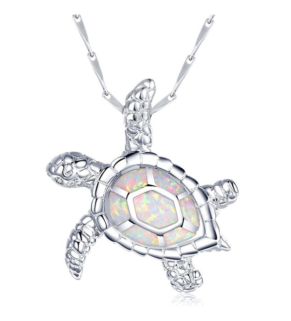 fire Opal Jewelry Opal Pendant Opal Necklace Sea Turtle Pendant Sterling Silver - White - CN12GQC5T5X