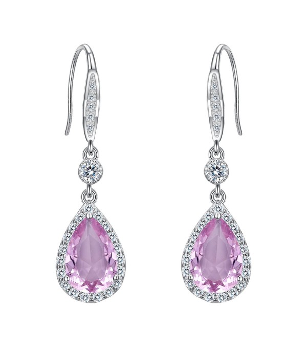 EleQueen Sterling Zirconia Teardrop Earrings - Pink - C1188IQHZ4D
