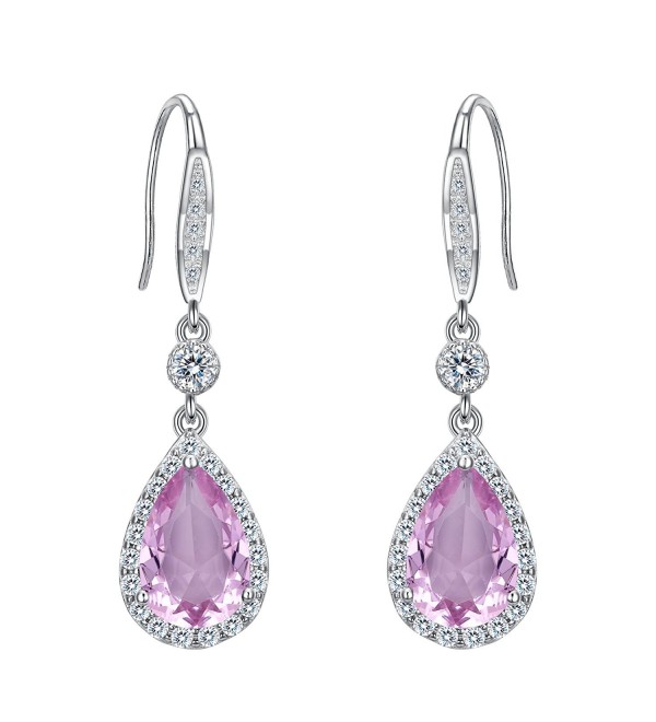 EleQueen Sterling Zirconia Teardrop Earrings - Pink - C1188IQHZ4D