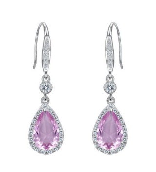 EleQueen Sterling Zirconia Teardrop Earrings - Pink - C1188IQHZ4D