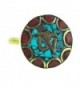 Tibetan Gold Tone Simulated Turquoise Inlaid Om Ring- Buddhist Ring - C311LBKHGX9
