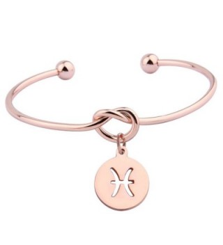 Zuo Bao Rose Gold Love Knot Bracelet Tie the Knot Cuff Bangle with Zodiac Signs Disc Charm - Pisces - CC182ZKIDOC