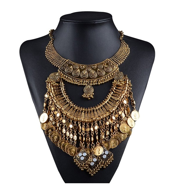 Lanue Vintage Choker Coin Tassels Hippie Boho Bib Statement Necklace Festival Gypsy Jewelry - Gold - C812FSO5GGR