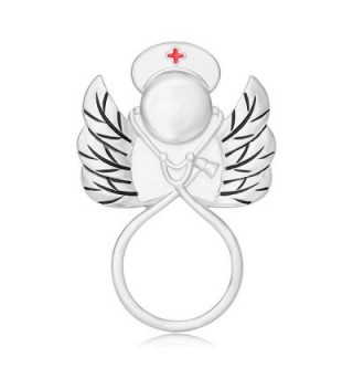 SENFAI Cardiogram Stethoscope Angel Nurse Eyeglass Holder Brooch for RN Graduation Gift - Silver - C2184XTGKDI