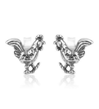 925 Oxidized Sterling Silver Tiny Little Rooster Cock Chinese Zodiac Post Stud Earrings 8 mm - CP12O6YOS2F