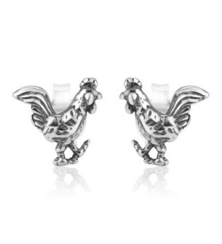 925 Oxidized Sterling Silver Tiny Little Rooster Cock Chinese Zodiac Post Stud Earrings 8 mm - CP12O6YOS2F