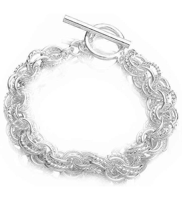 PMANY Fashion Jewelry 925 Sterling Silver Plated Twisted String Circle Rings Bangle Bracelet - CF11VBGEBG3