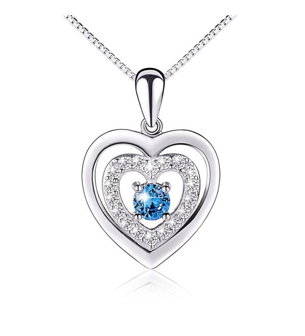 Valentine's Day Gift Sterling Silver Blue CZ Forever Love Heart Necklace for Girlfriend Wife- 18" - CE12IZWOPPH