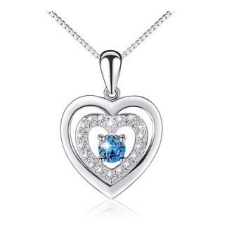 Valentine's Day Gift Sterling Silver Blue CZ Forever Love Heart Necklace for Girlfriend Wife- 18" - CE12IZWOPPH