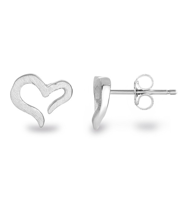 Sterling Silver Matte Finish with Brushed Texture Hollow Open Heart Stud Earrings - CA122CE38UR