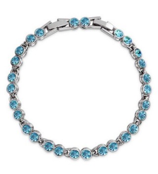 Blue Crystal Tennis Bracelet for Women -Silver Charm Bracelet for Girls - Blue - C4186G7YZAO