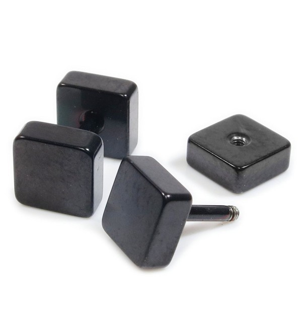 Pair Stainless Steel Plain Black Square Screw Stud Earrings 6mm - CV11CQW8NYR