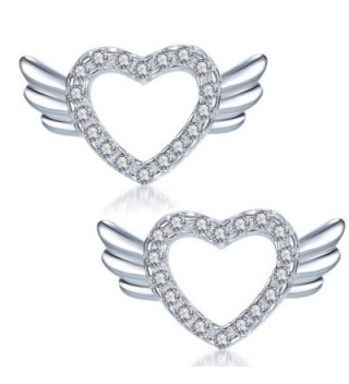 YAXING 925 Sterling Silver Angel Wing Heart Women Stud Earrings - C912O2AZHF0