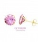 10k Yellow Gold 8mm Round Stud Earrings - Simulated-Pink-Tourmaline - CG12MXKPG63