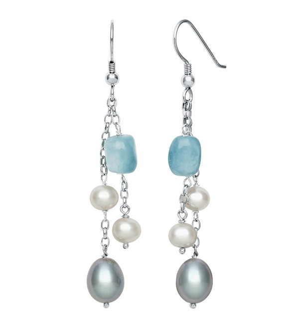 Sterling Silver Cultured Freshwater Pearl and Milky Aquamarine Dangle Drop Earrings - CT115WT9KTD