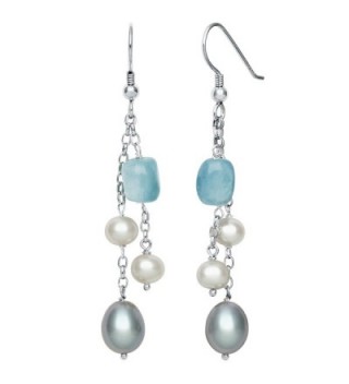 Sterling Silver Cultured Freshwater Pearl and Milky Aquamarine Dangle Drop Earrings - CT115WT9KTD