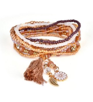 Bohemian Beaded Bracelet Strand Wrap Layered Charm Tassel Flower Leaf Dangle RareLove - Brown - CJ184WMHG4Q