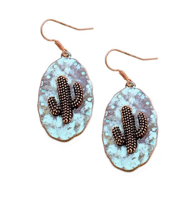 Liavys Metal Cactus Fashionable Earrings - Patina Verdigris - CX18225LOT3