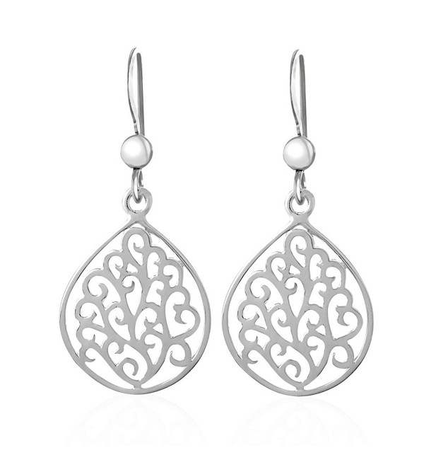 925 Sterling Pear Shape Silver Swirls Dangle Earrings - CX12GF1FYO1