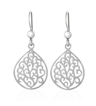 925 Sterling Pear Shape Silver Swirls Dangle Earrings - CX12GF1FYO1