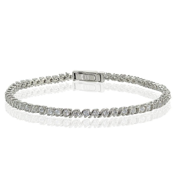 Sterling Silver Cubic Zirconia 2mm Round-cut S Design Tennis Bracelet - Sterling Silver - CL12NA9KFFB