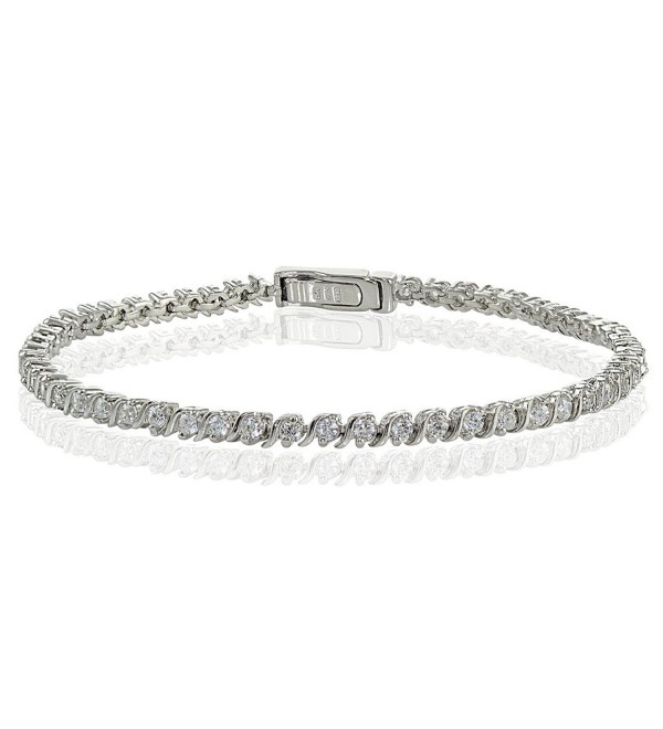 Sterling Silver Cubic Zirconia 2mm Round-cut S Design Tennis Bracelet - Sterling Silver - CL12NA9KFFB